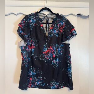 SHEIN Black Floral Ruffle Top